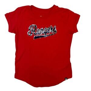 Texas Rangers New Era Sequins Red Short Sleeve Shirt Girls Size 7/8 MLB